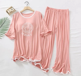 Peach Pink Vercase Half Sleeves Plazzo PJ Set