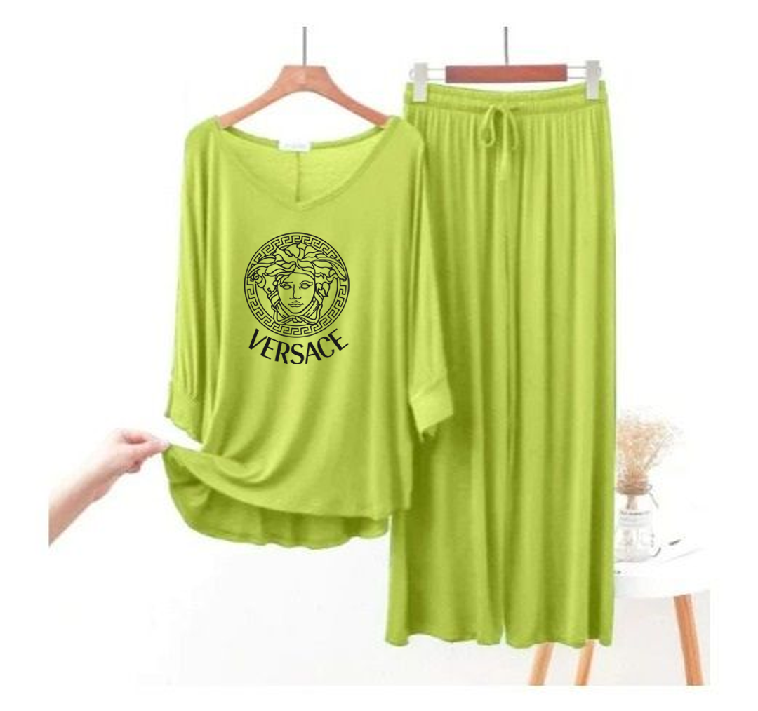 Lemon Green Vercase V-Neck Women Night Suit PJ Set