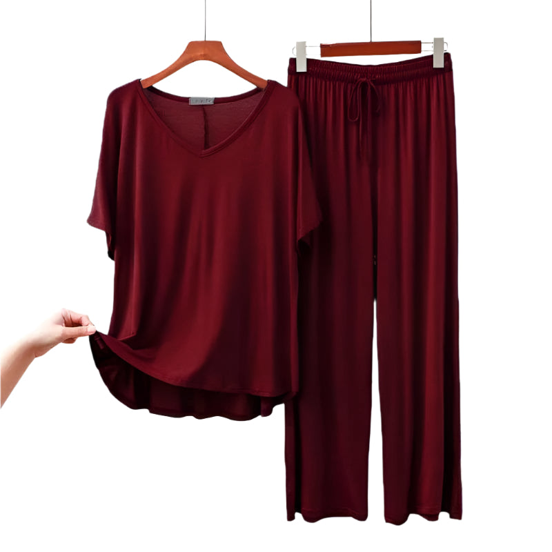 Plain Maroon V Neck Half Sleeves Shirt With Plazzo Trouser