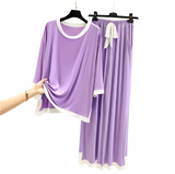 Plain  Purple with White V Neck  Shirt & Palazzo