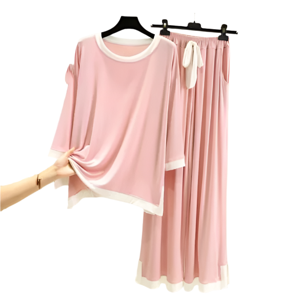 Plain  Rose Pink  with White V Neck Full Sleeves