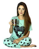 Sea Green with Black Heart  ( PJ'S Night Dress )